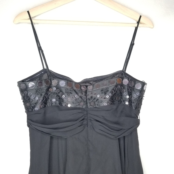 BCBGMaxAzria Silk Dress‎ Mini Chiffon Bead Sequins Cocktail Little Black Women 6 - Picture 8 of 14